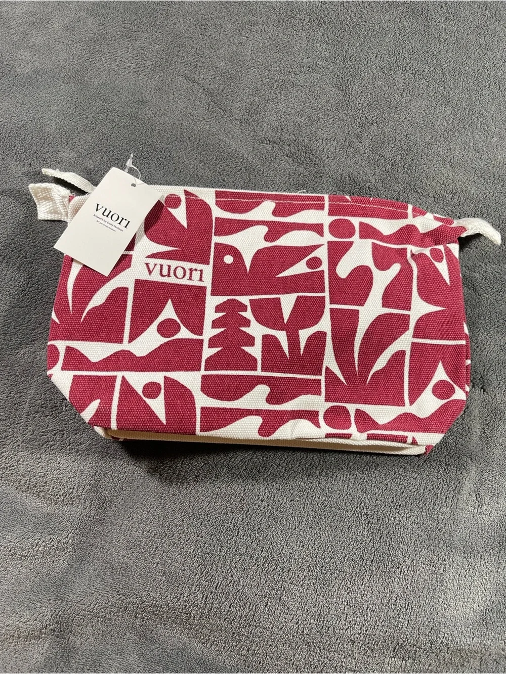 Vuori Burgundy and Cream Graphic Canvas Cosmetic Pouch